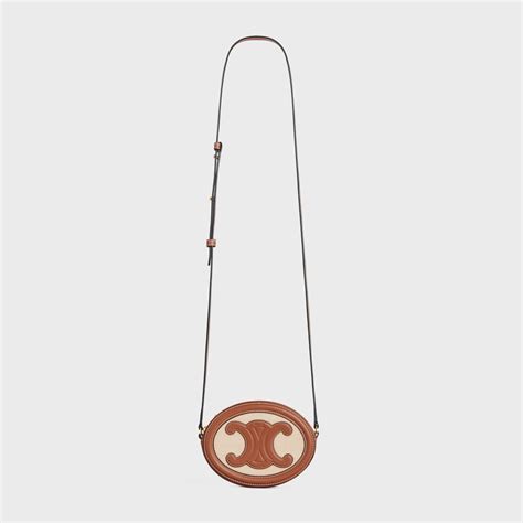 CROSSBODY OVAL PURSE cuir triomphe in textile and calfskin.